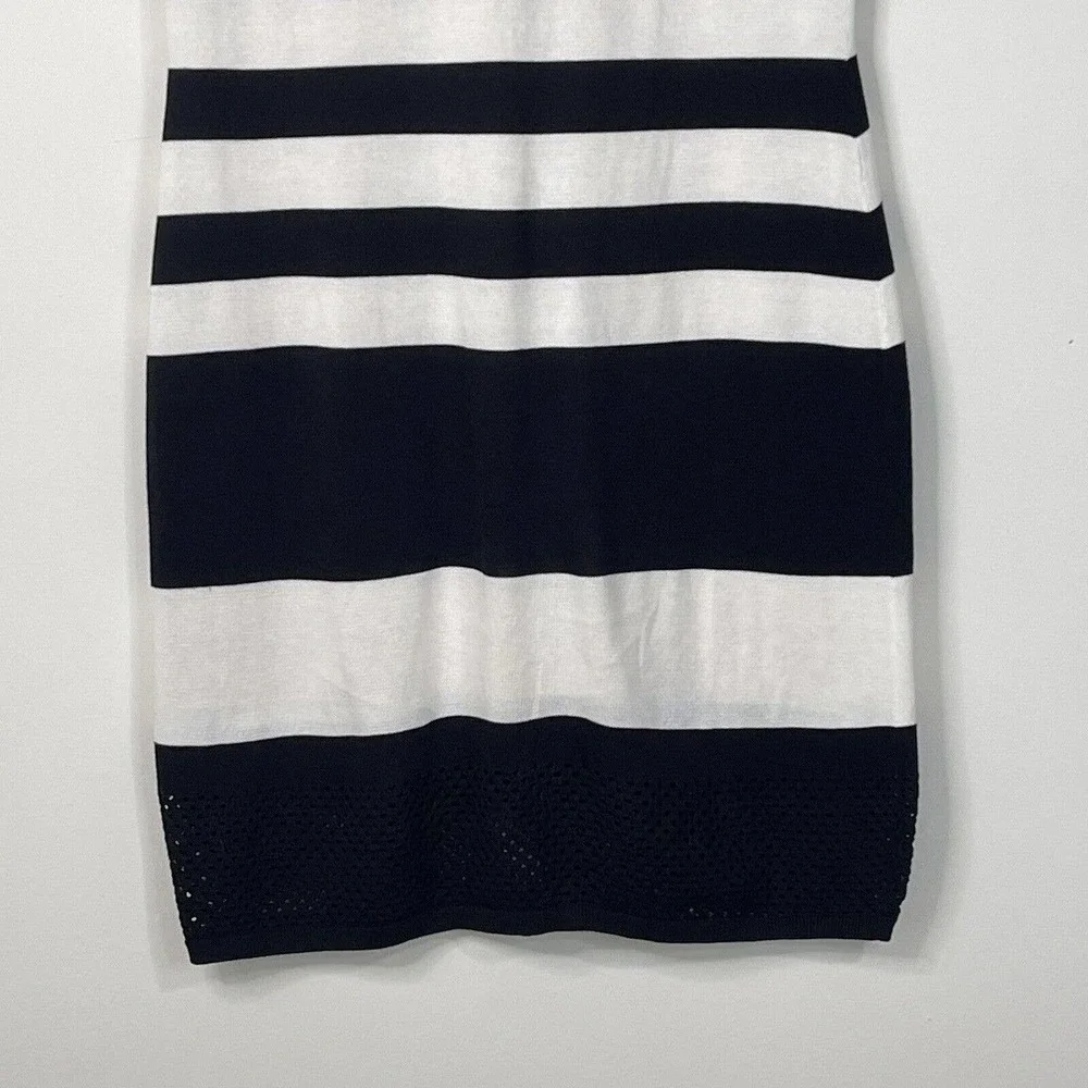 Trina Turk Striped Sheath Dress Size L Black Off White Lined